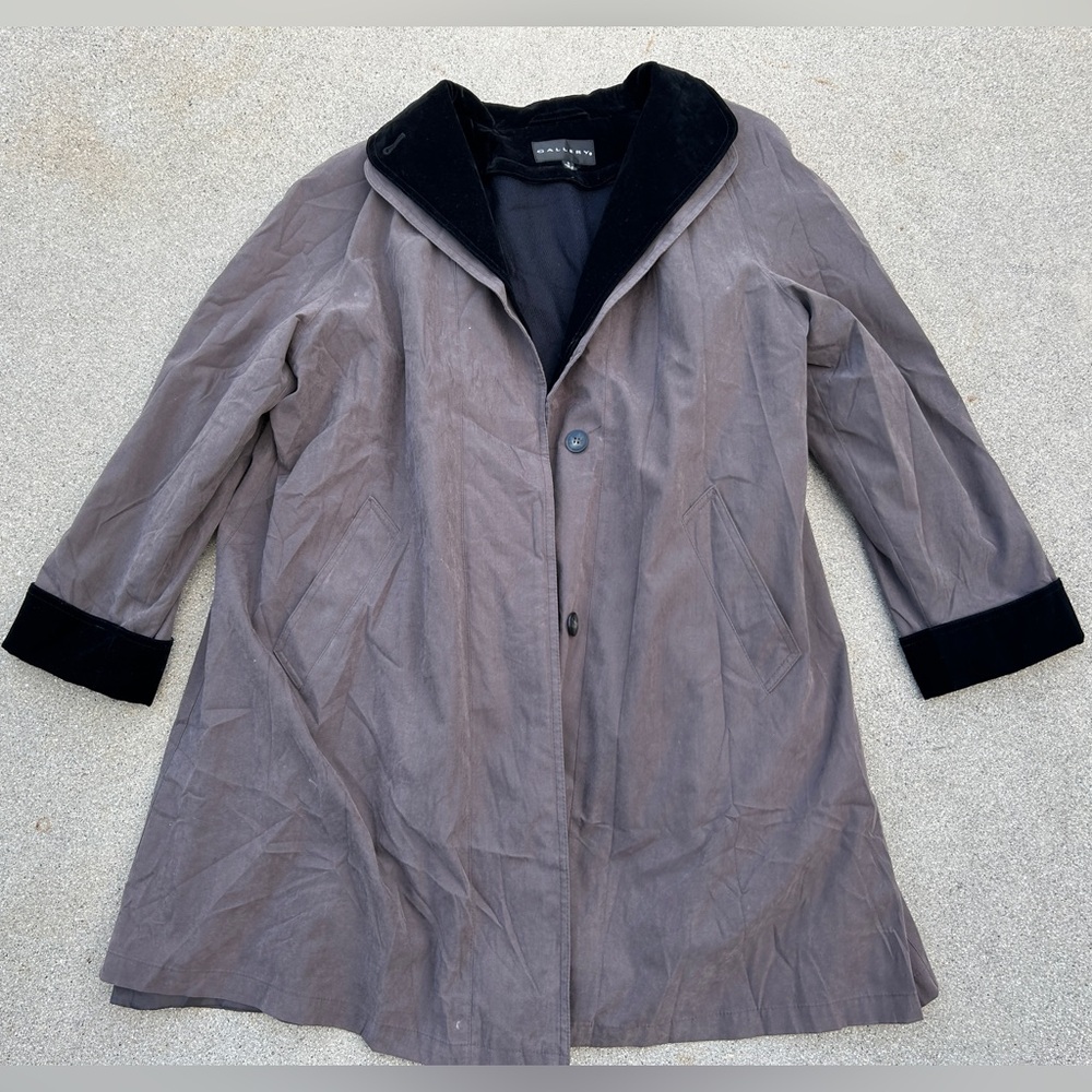 Gallery Gray and Black Trench Coat Women Size Small